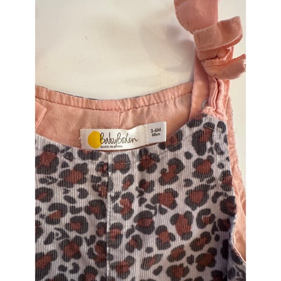 Baby Boden Leopard Print Romper 3-6M | Baby Girl Overalls Jumpsuit Pink Corduroy - Picture 3 of 7